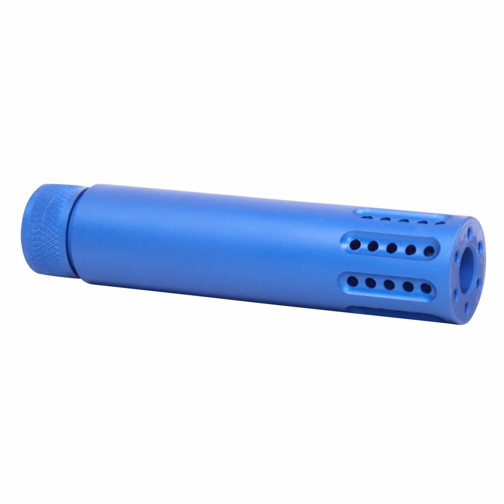 Slip over Fake suppressor with holes in anodized blue.