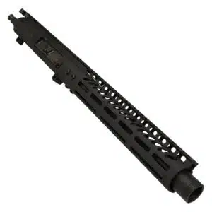 Black AR-308 upper receiver with modular rail system and ventilated handguard for accessories.