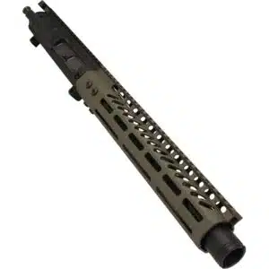 AR-308 tactical upper receiver with FDE handguard, black receiver, M-LOK slots, and muzzle device.