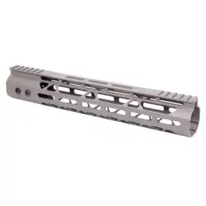 Modern M-LOK firearm handguard with aluminum construction, lightweight design, and accessory mounting slots.