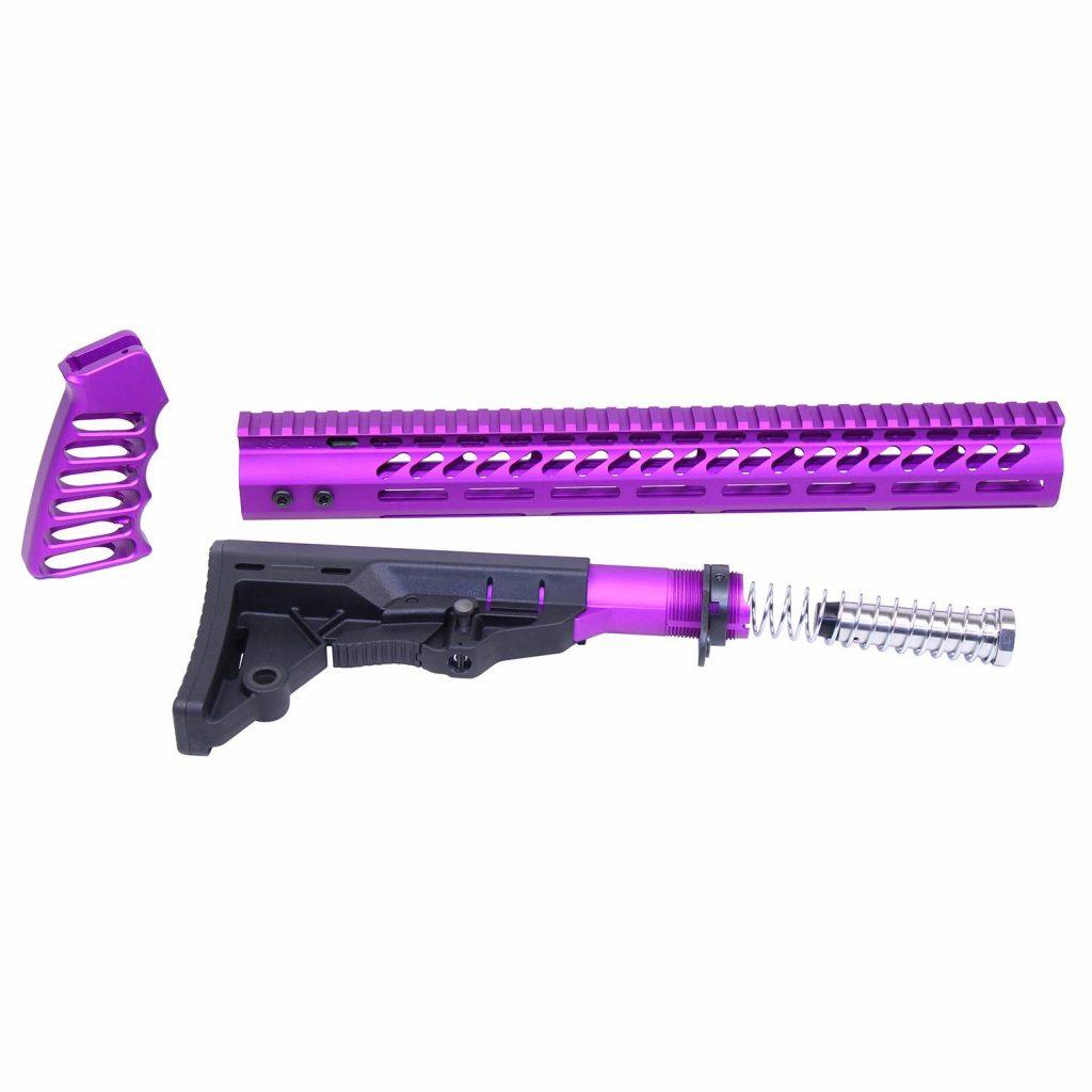 AR15 Set custom stock mlok skeleton grip anodized purple.