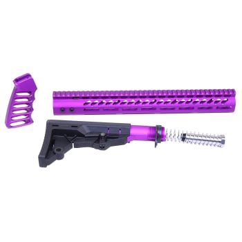 AR-15 Set MLok Handguard Carbine Stock Skeleton Grip Anodized Purple