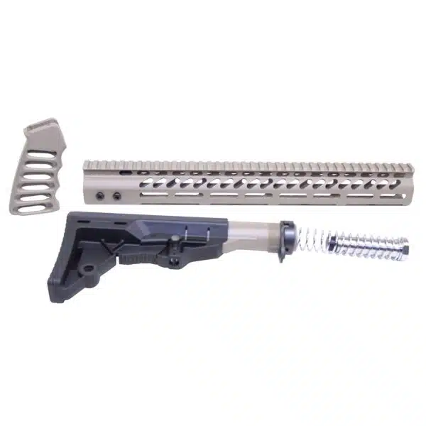 AR-15 Set 15" M-Lok Handguard Skeletonized Grip and Adjustable Stock with Carbine Tube (Cerakote FDE)