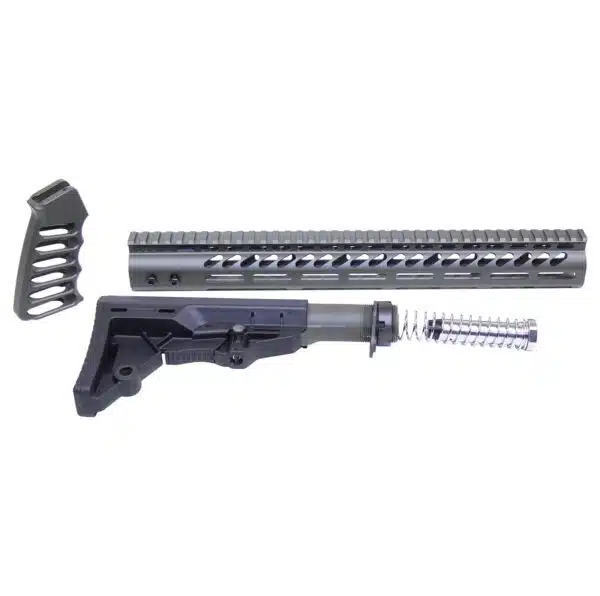 AR-15 Set 15" M-Lok Handguard Skeletonized Grip and Adjustable Stock with Carbine Tube (Cerakote OD Green)