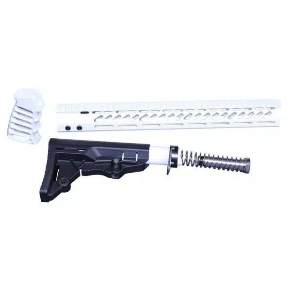 AR-15 Set 15" M-LOK Handguard Skeletonized Grip and Adjustable Stock with Carbine Tube (Cerakote White)