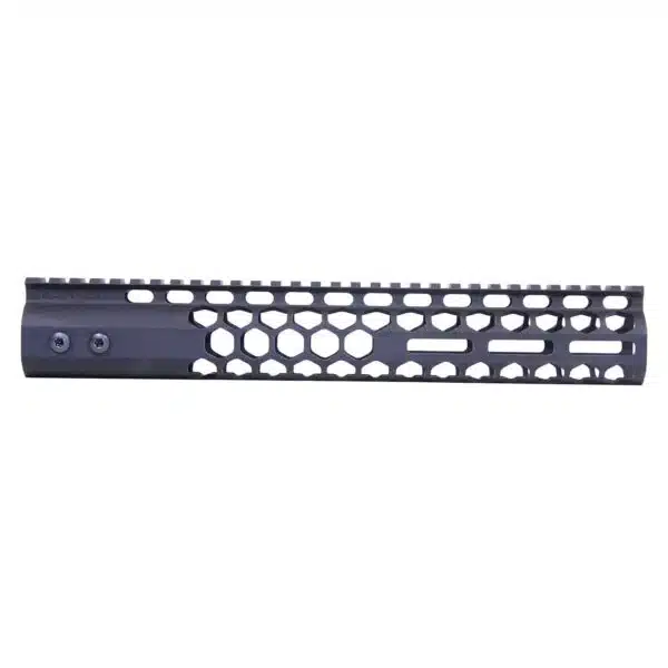 Black AR-15 Honeycomb Handguard, lightweight with Picatinny rail, enhances heat dissipation and accuracy.
