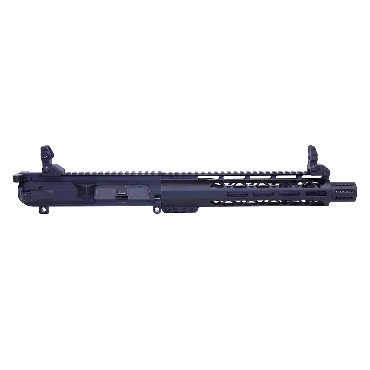 Matte black AR .308 complete pistol upper kit with flip up iron sights and AIR-LOK M-LOK handguard