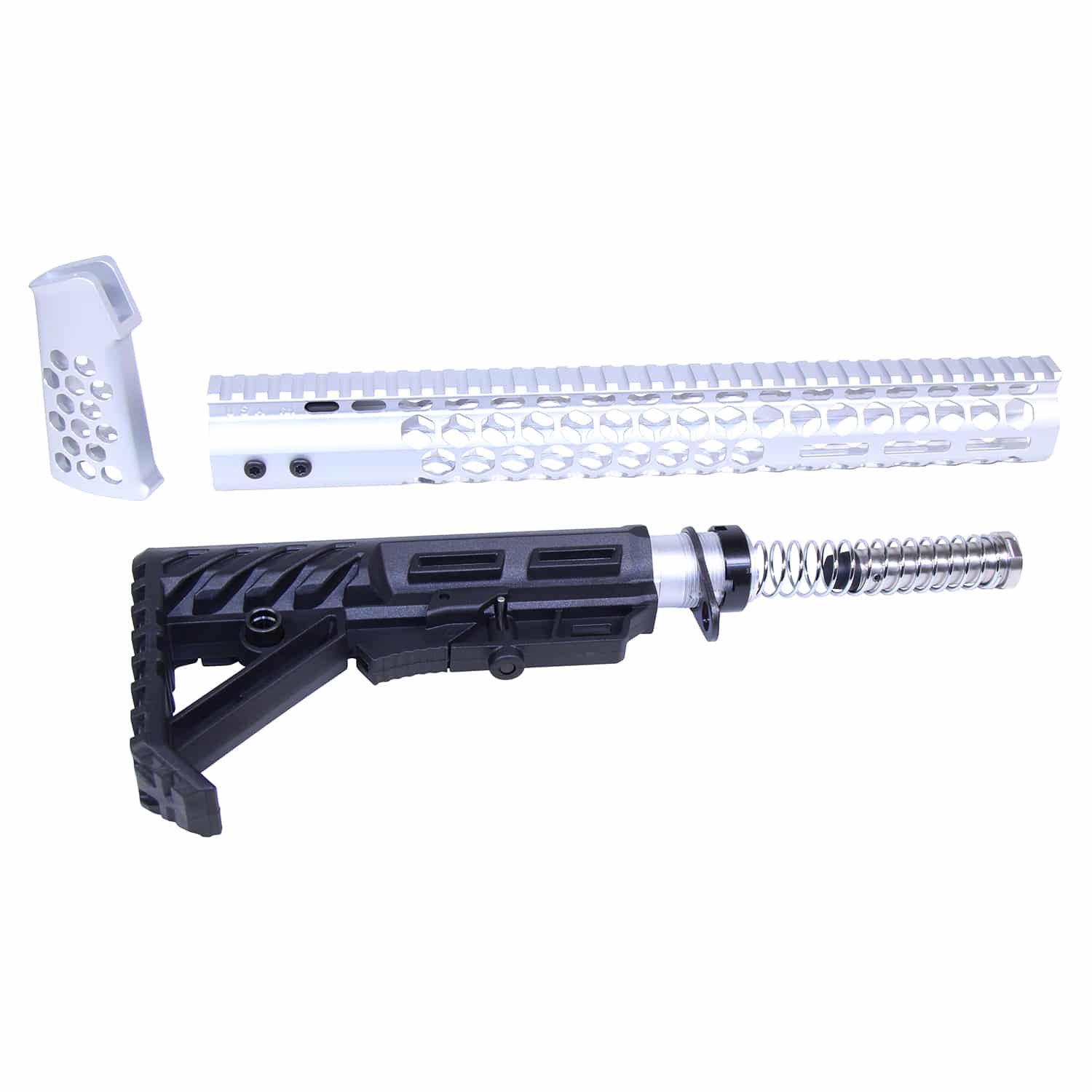 AR-15 Honeycomb Series Complete Rifle Furniture Set in Anodized Clear Aluminum