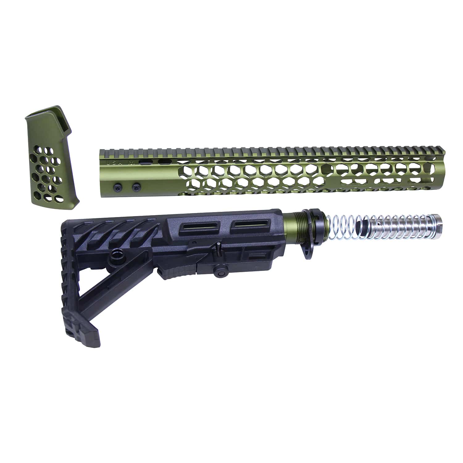 AR-15 Honeycomb Series Complete Rifle Furniture Set in Anodized Green