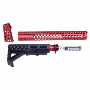 AR-15 Honeycomb Series Complete Rifle Furniture Set in Anodized Red