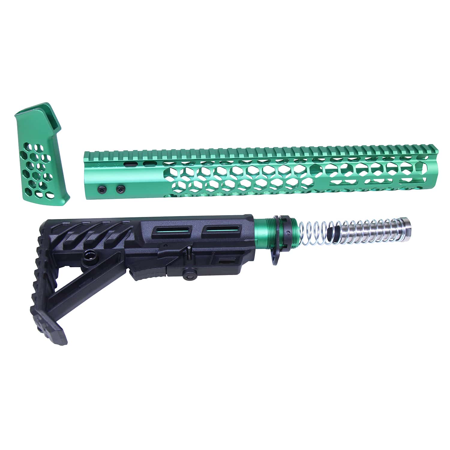 AR-15 Honeycomb Series Complete Rifle Furniture Set in Anodized Irish Green