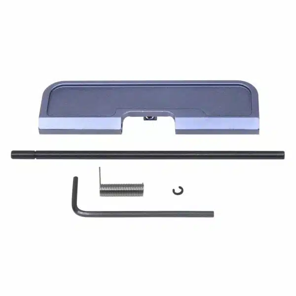 AR-15 Dust Cover Kit: Anodized Grey, includes cover, pin, spring, C-clip, Allen wrench.