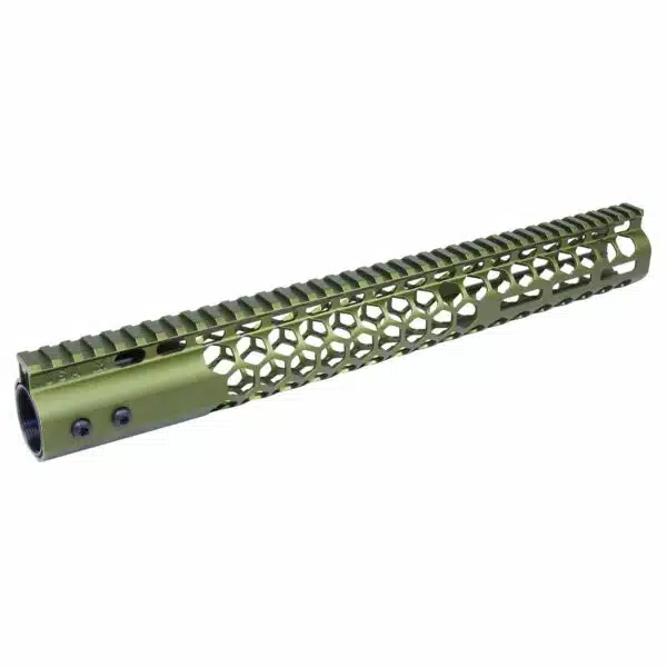 15" Honeycomb Series M-LOK Free Floating Handguard in Anodized Green - Image 2