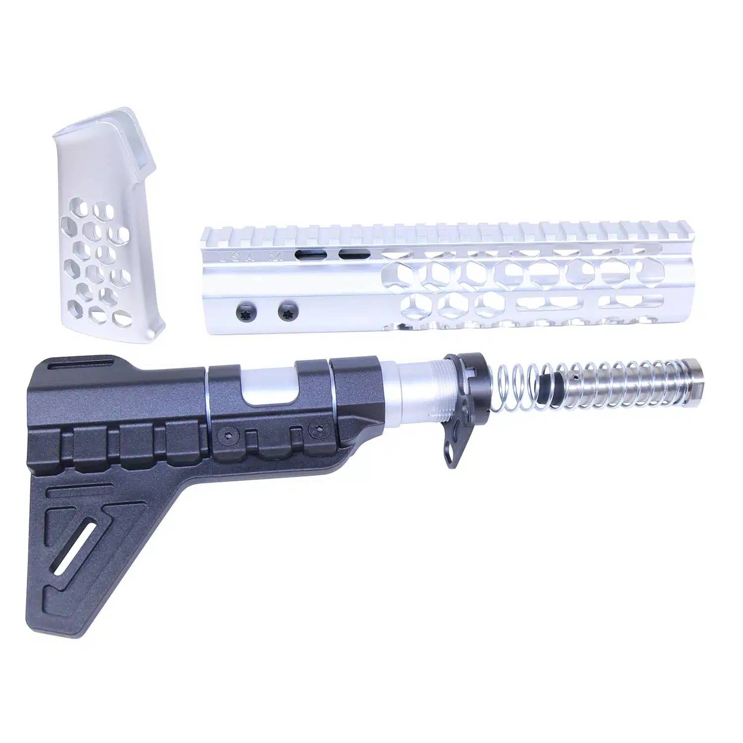 AR-15 Anodized Clear Aluminum Honeycomb Pistol Furniture Set