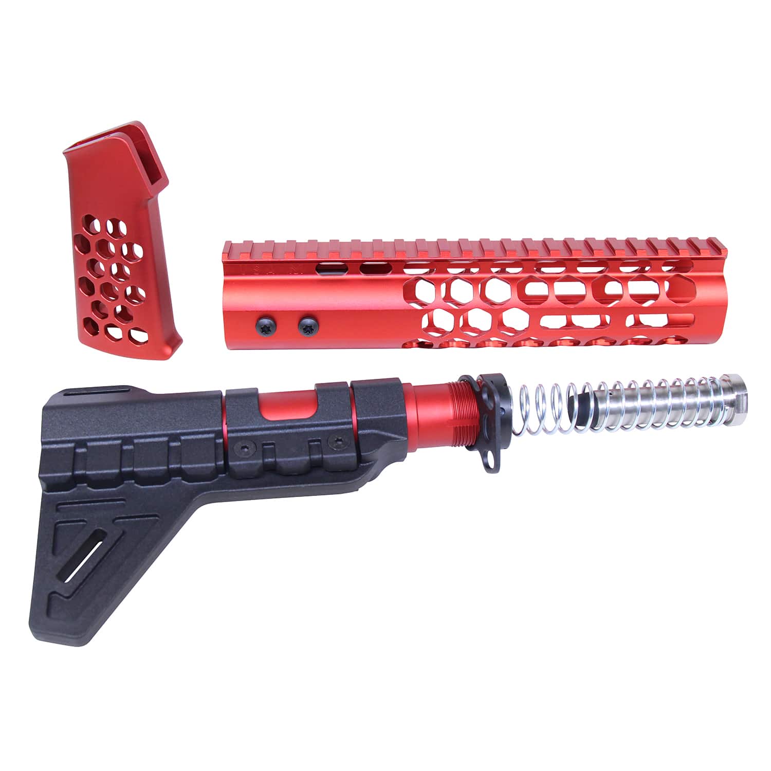 AR-15 Anodized Red Honeycomb Pistol Furniture Set