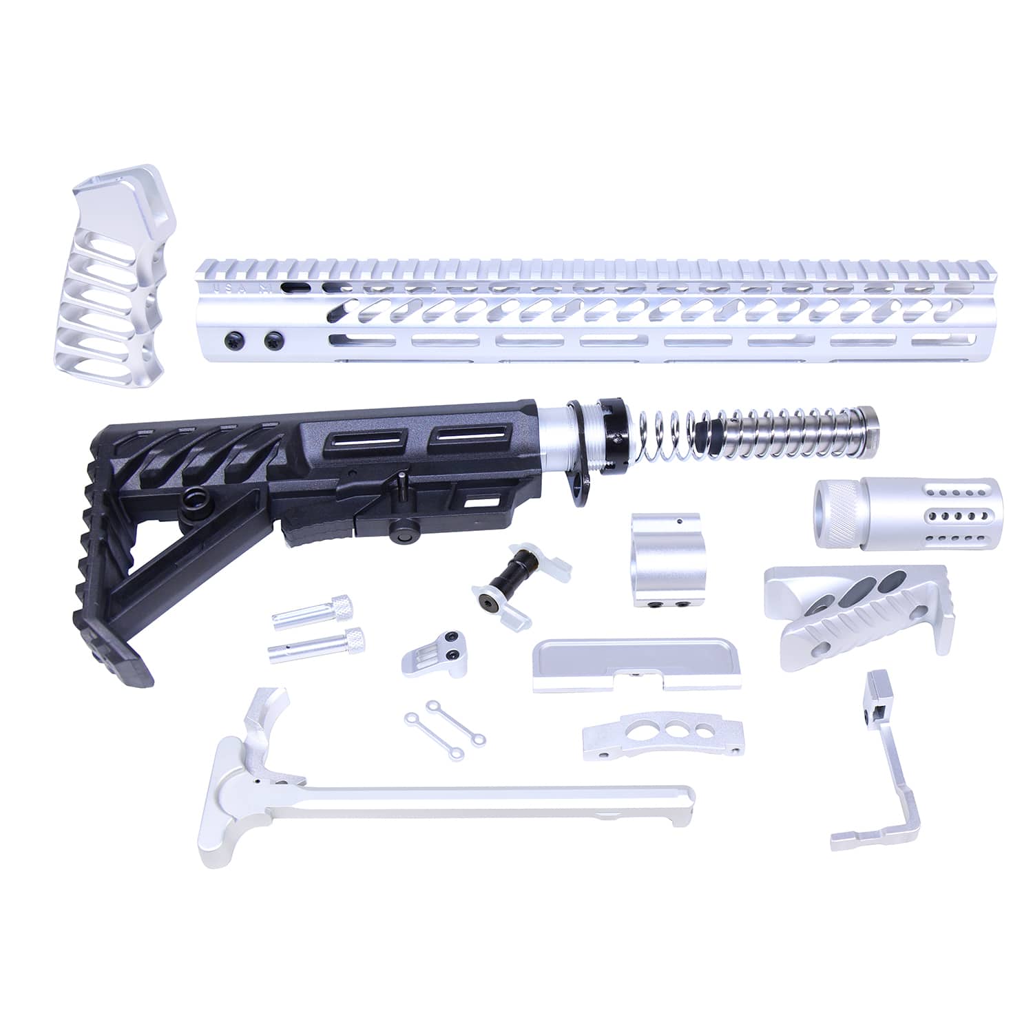 AR-15 Aluminum Full Rifle Parts Kit in Anodized Clear