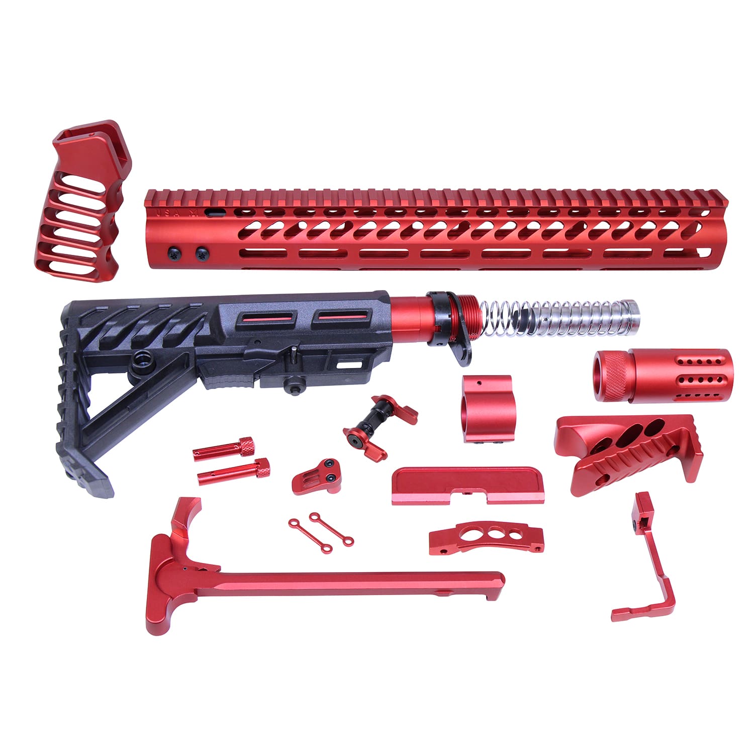 AR-15 Red Anodized Full Rifle Parts Kit. 
