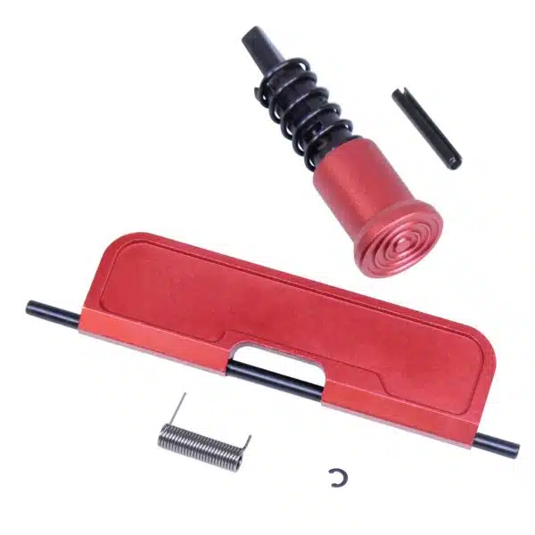 Red AR-15 upper kit with Gen 3 dust cover, sleek design for precision assembly.