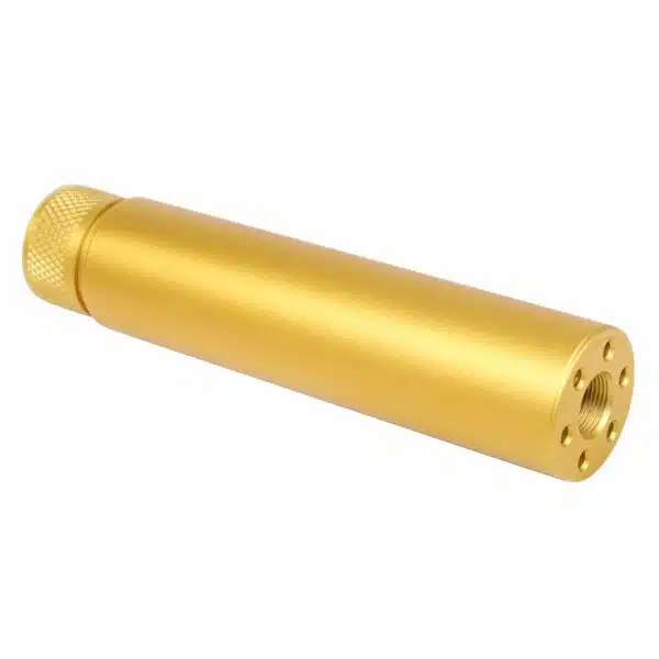 Golden metallic cylinder with knurled grip and perforated cap for precision-engineered applications.