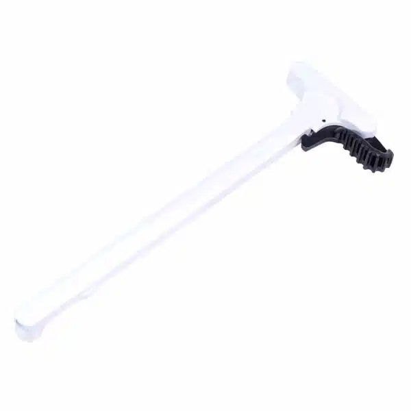 Ergonomic white walking cane with black handle for mobility support and stability.