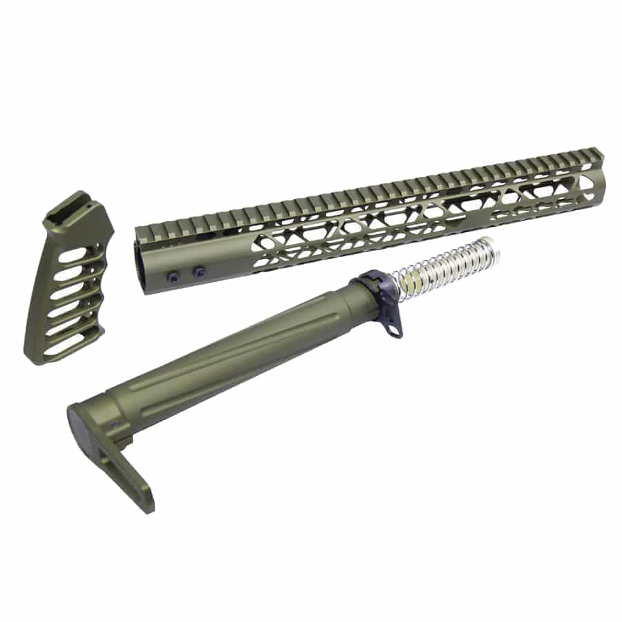 AR-15 AIR Lite Series Complete Rifle Furniture Set in Anodized Green