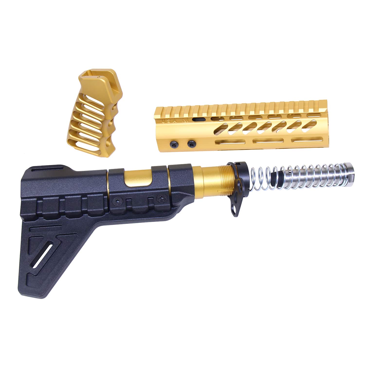 AR-15 Pistol Furniture Set with Micro Breach Pistol Brace in Anodized Gold