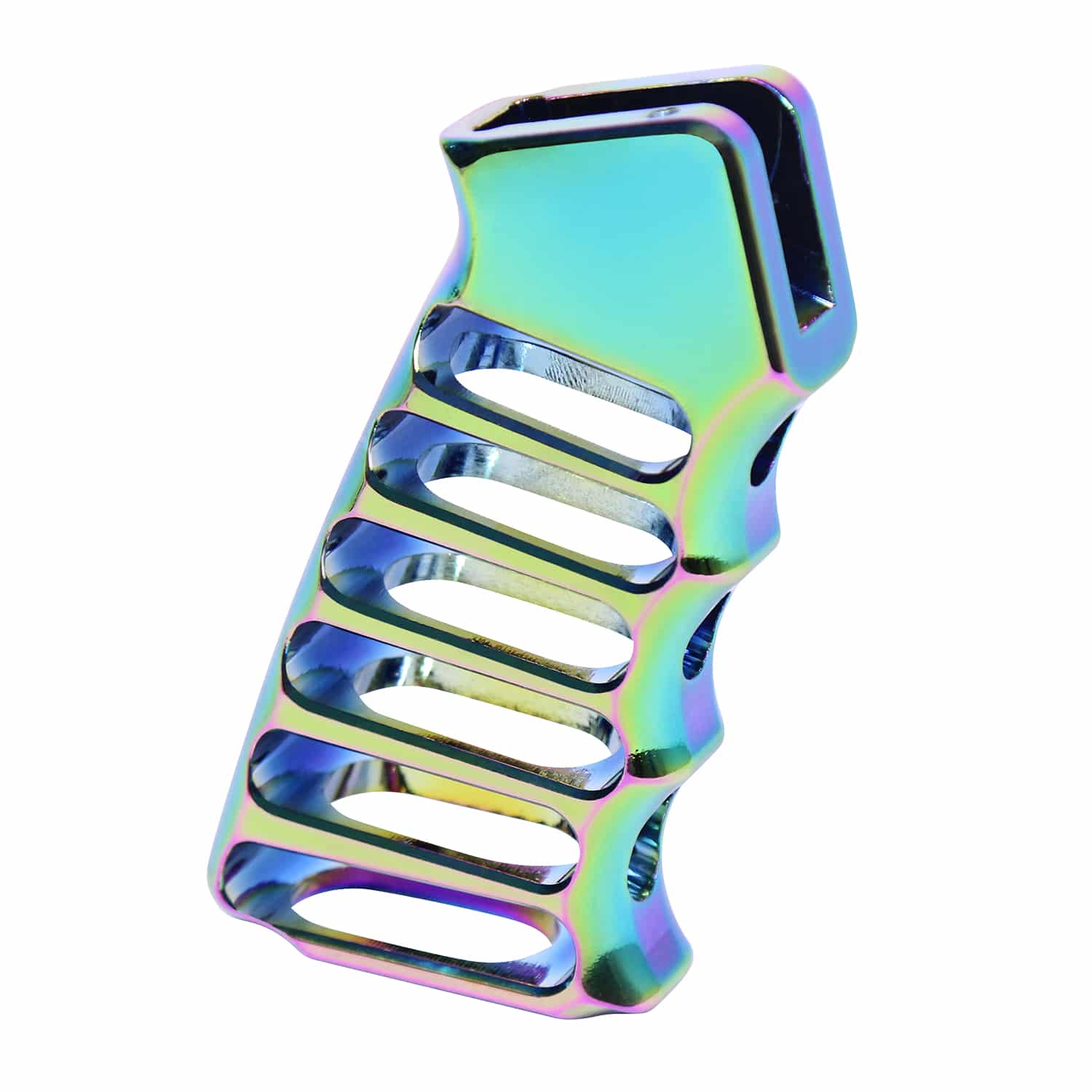 Skeletonized Aluminum Pistol Grip Rainbow PVD Coated