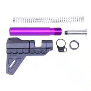 AR-15 Pistol Brace Kit with Black Brace and Purple Anodized Buffer Tube.