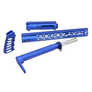 Complete AR-15 Airlite Series furniture set with upper receiver in blue anodized finish.