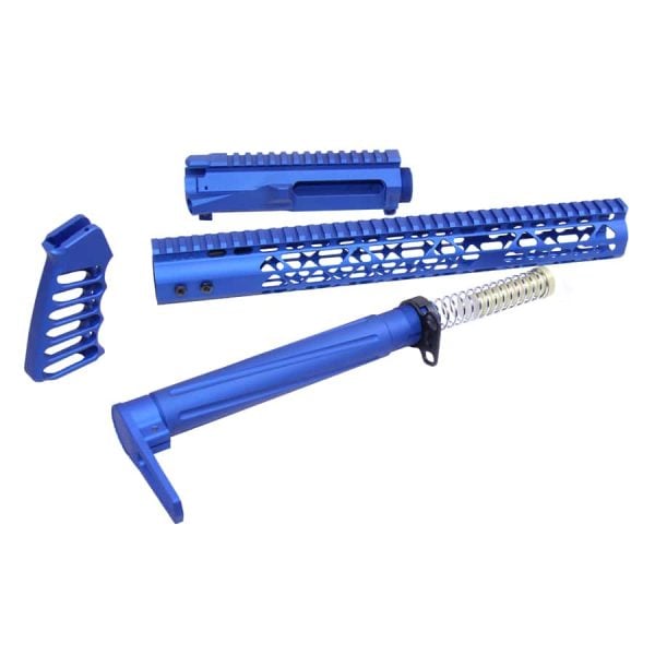 Complete AR-15 Airlite Series furniture set with upper receiver in blue anodized finish.