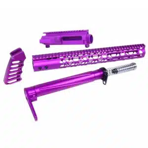 AR-15 Airlite Series furniture set and upper receiver in purple anodized finish.