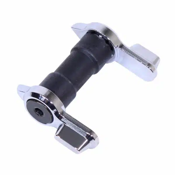 Vibration dampener with rubber core and chrome brackets for noise and shock reduction.