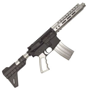 The Raider AR-15 Pistol Two Tone Black and Silver Clear Anodize in 5.56