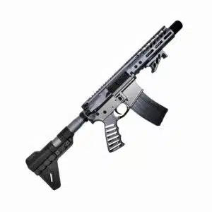 Tactical Grey Ghost AR-15 Pistol with collapsible stock and accessories-ready rail system.