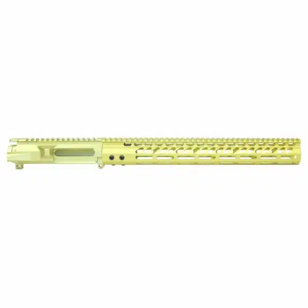 AR-15 billet upper receiver and M-LOK handguard in neon yellow.