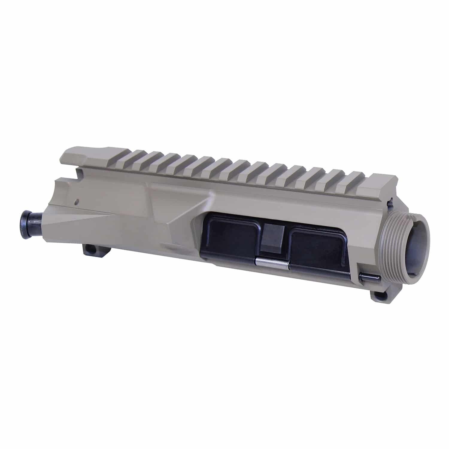Assembled AR-15 billet upper receiver in Flat Dark Earth finish with black forward assist and gate.