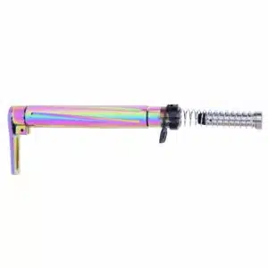 Iridescent rainbow medical pen light with a clip, compact for healthcare use.