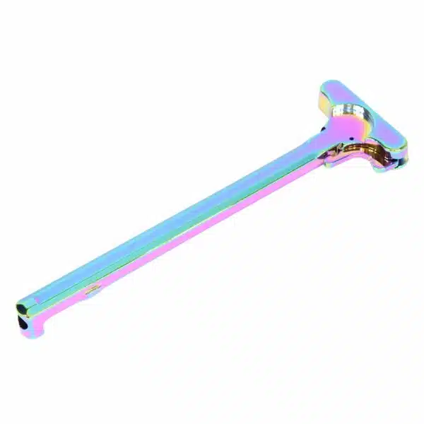 Iridescent titanium hammer with anodized finish, sleek design, and vibrant colors: blue, purple, pink.
