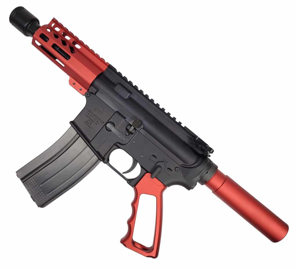 AR-15 5.56 M-LOK Micro Pistol Upper Kit 5.5 Barrel in Anodized Red 