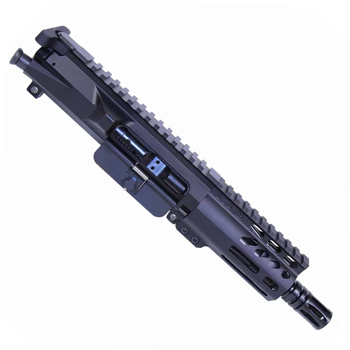 AR15 short-barreled upper with integrated handguard and muzzle device