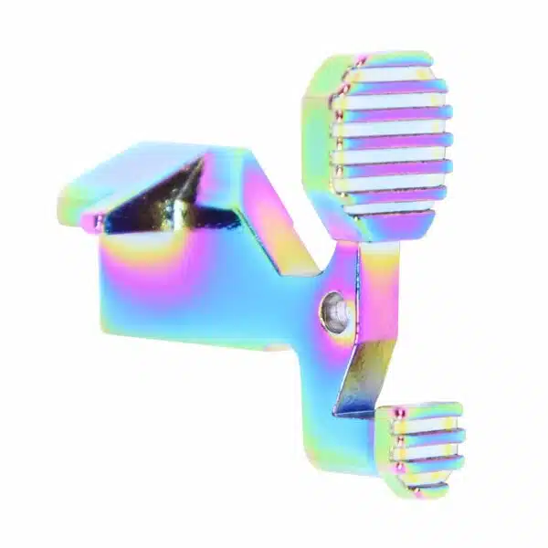Iridescent hair clipper attachment with rainbow hues for precise styling and professional grooming.