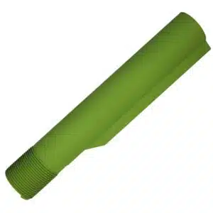 Lime-green AR-15 buffer tube for personalized firearm customization, showcasing a matte finish and threading.