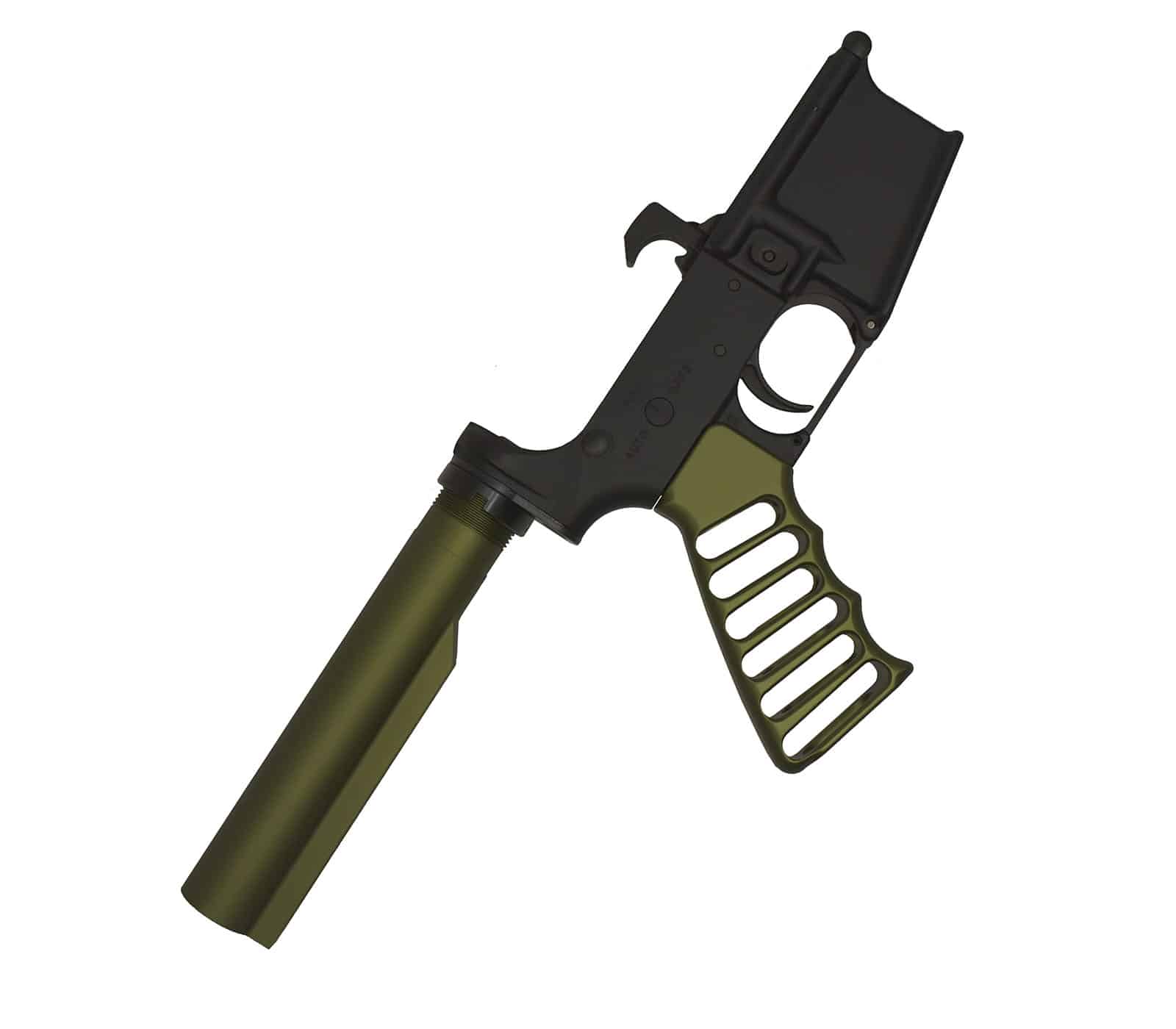 AR Universal Lower Receiver with Skeletonized Grip in Anodized Green
