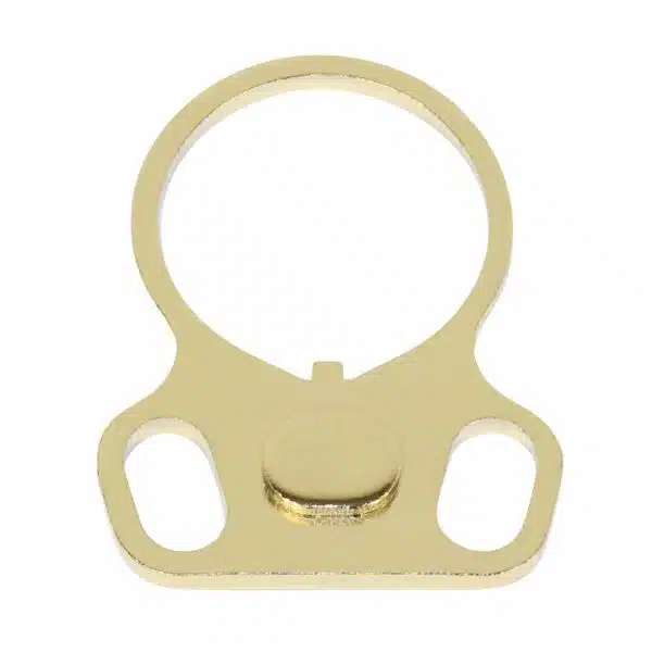 Gold AR-15 sling adapter for ambidextrous single-point attachment with polished finish.