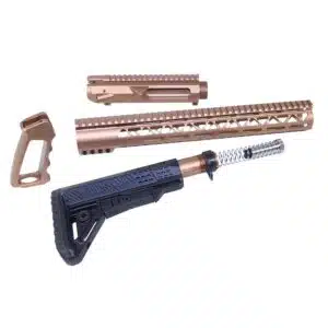 Complete AR .308 furniture set and upper receiver in anodized bronze.