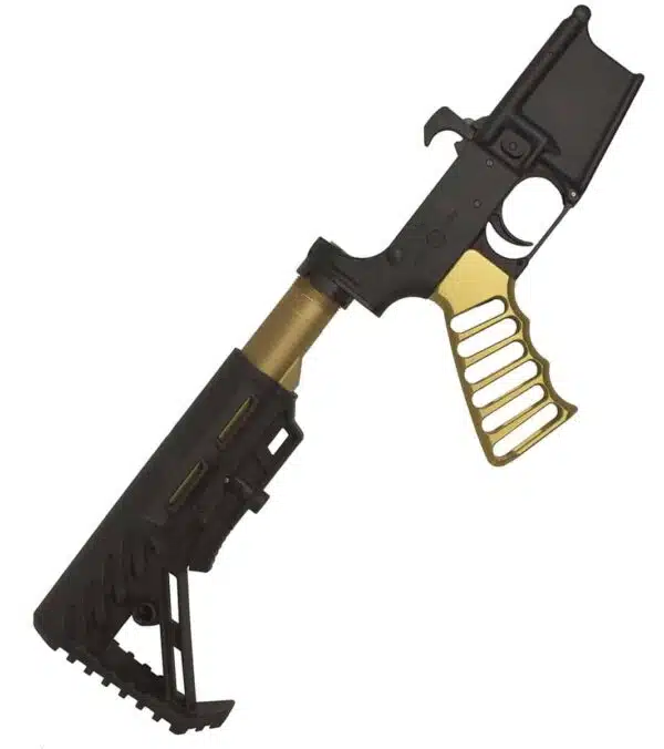 AR Pistol Lower Receiver with TRX and Skeletonized Grip in Anodized Gold