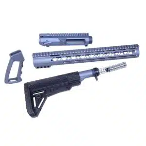 Complete AR .308 furniture set with upper receiver, all in matching anodized grey.