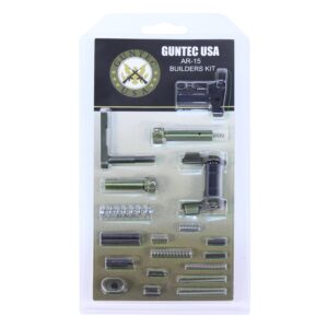 Guntec USA AR-15 kit with anodized green parts for firearm assembly or customization.