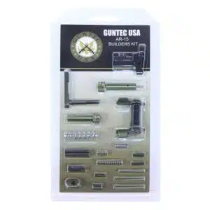 Guntec USA AR-15 kit with anodized green parts for firearm assembly or customization.