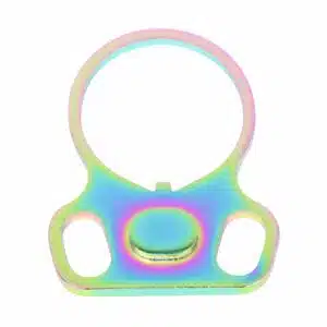 Rainbow iridescent sling mount for firearms, featuring a decorative yet functional design.